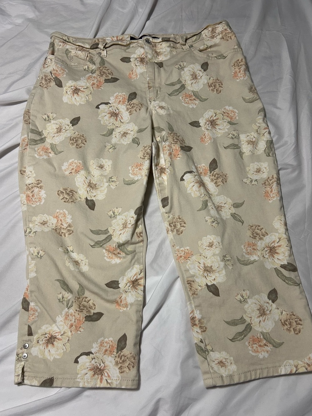 Gloria Vanderbilt Amanda Sz 14 Capri Floral Beige Cottagecore Jeans
